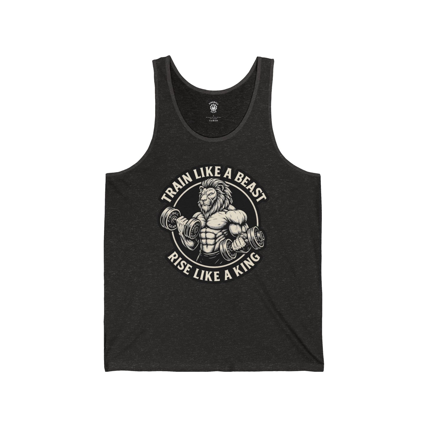 Trainiere wie ein Biest, erhebe dich wie ein König – Unisex Jersey Tank Top