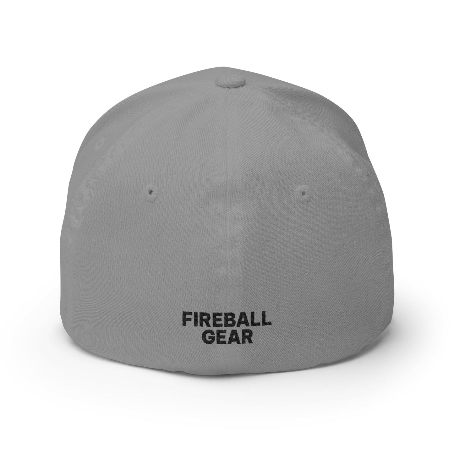 Fireball Gear - Brand Logo - Flame, Gear & Circle - Red, White & Black - FlexFit Cap