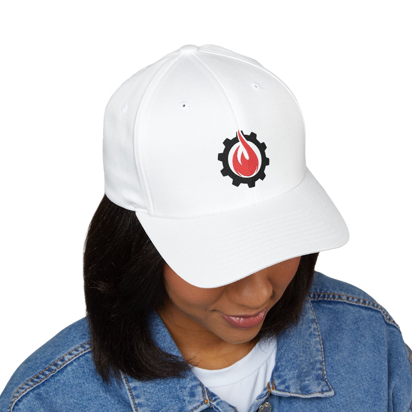 Fireball Gear - Brand Logo - Flame & Gear - Black & Red - FlexFit Cap