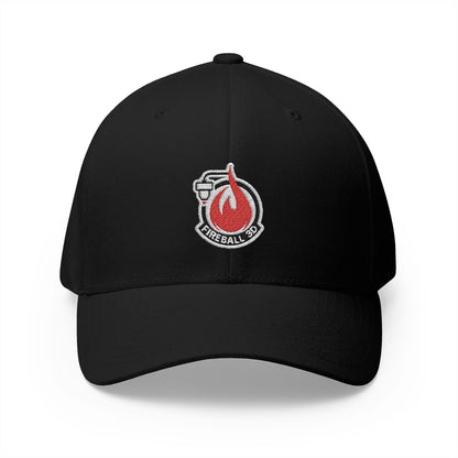 Fireball 3D - Brand Logo - Flame & Text - Red & White - Dark Colors - FlexFit Cap