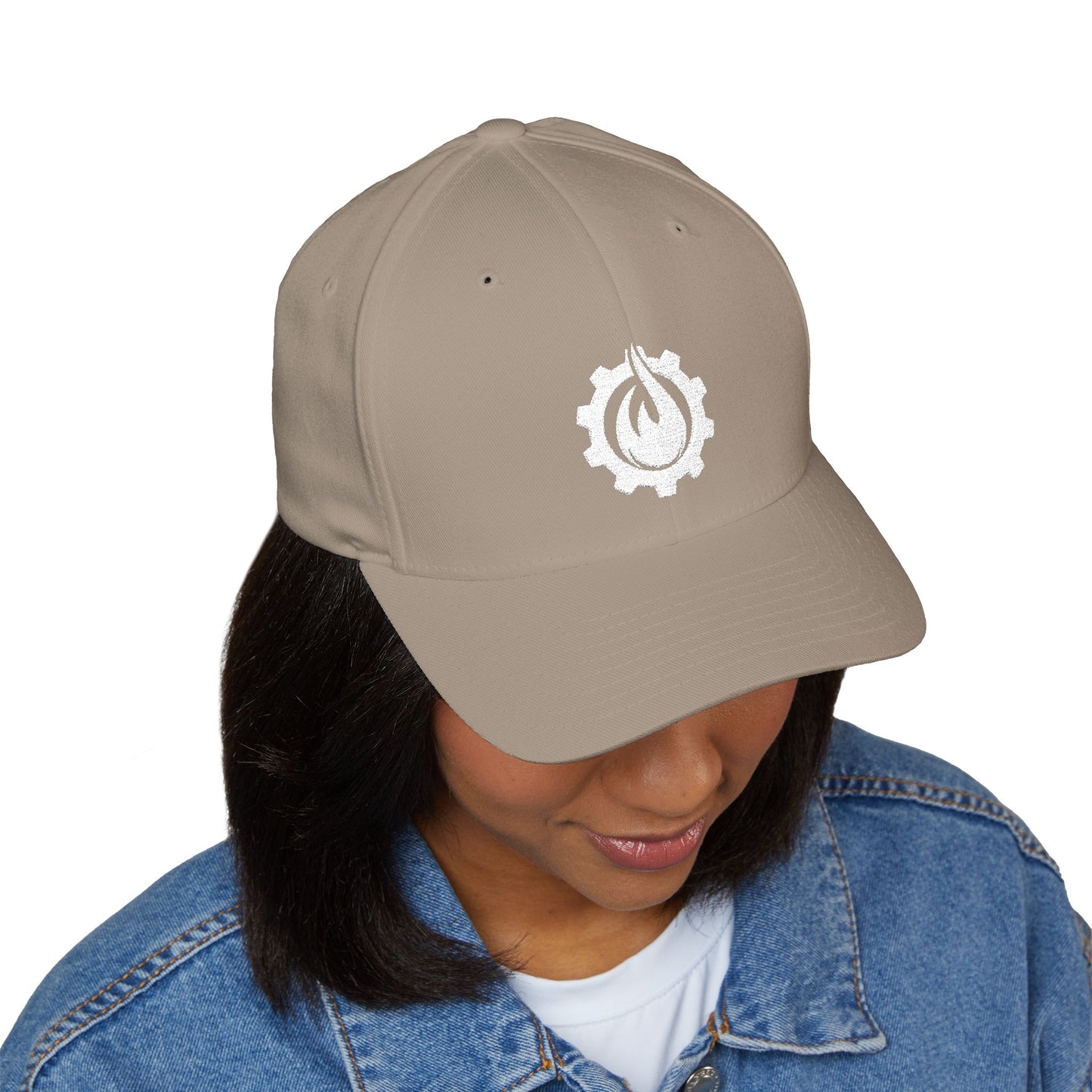 Fireball Gear - Flame & Gear - White - FlexFit Embroidered Baseball Cap