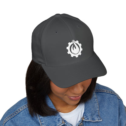 Fireball Gear - Flame & Gear - White - FlexFit Embroidered Baseball Cap