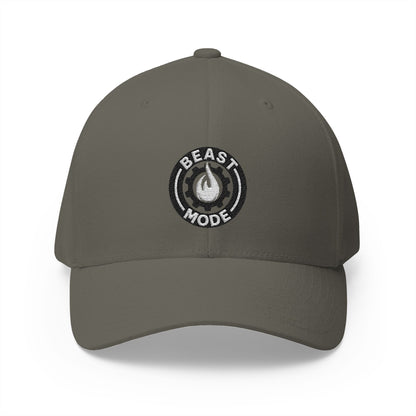 Beast Mode Series - Flame & Gear Circle - FlexFit Cap - Black & White